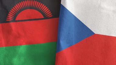 Czech Republic and Malawi two flags textile cloth 3D rendering