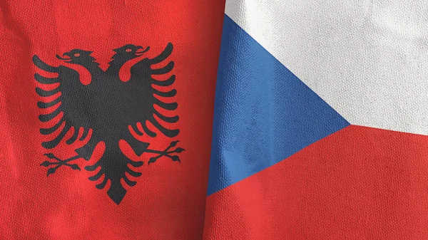 República Checa y Albania dos banderas de tela textil 3D renderizado — Foto de Stock
