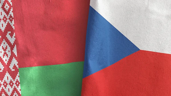 República Checa e Bielorrússia duas bandeiras de pano têxtil 3D renderização — Fotografia de Stock