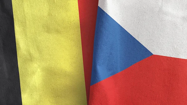 捷克共和国和比利时两国国旗纺织品3D渲染 — 图库照片