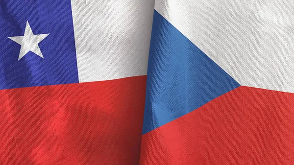Tsjechië en Chili twee vlaggen textiel doek 3D rendering — Stockfoto