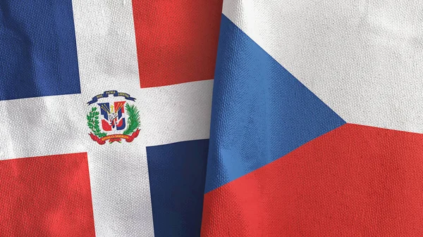 República Checa y República Dominicana dos banderas tela textil 3D renderizado — Foto de Stock