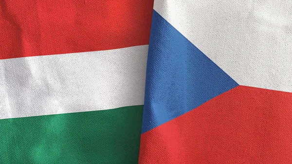 República Checa e Hungria duas bandeiras de pano têxtil 3D renderização — Fotografia de Stock