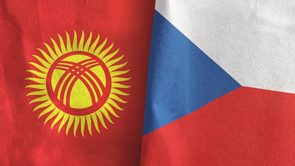 República Checa y Kirguistán dos banderas tela textil representación 3D — Foto de Stock