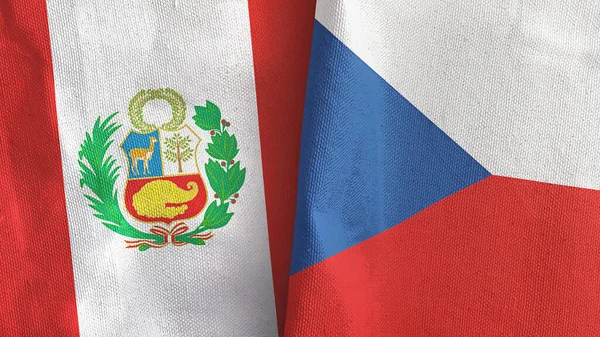 República Checa y Perú dos banderas de tela textil 3D renderizado — Foto de Stock