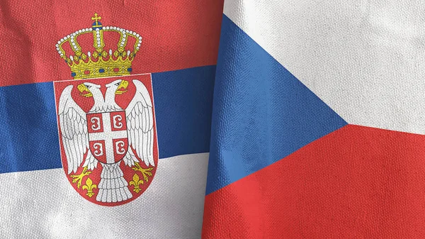 Tjeckien och Serbien två flaggor textilduk 3D-rendering — Stockfoto