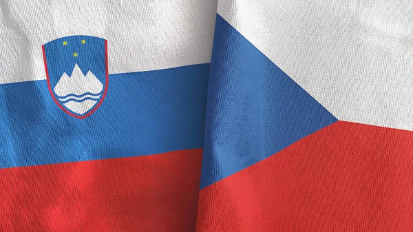 Czechy i Słowenia dwie flagi tkaniny tekstylne 3D rendering — Zdjęcie stockowe