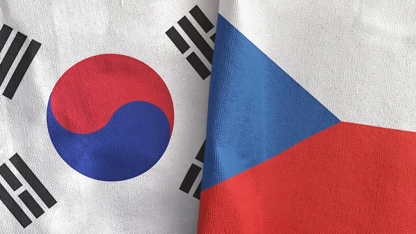 Repubblica Ceca e Corea del Sud due bandiere tessuto 3D rendering — Foto Stock