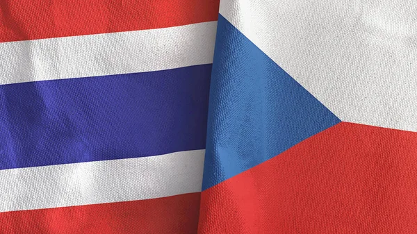 República Checa e Tailândia duas bandeiras de pano têxtil 3D renderização — Fotografia de Stock