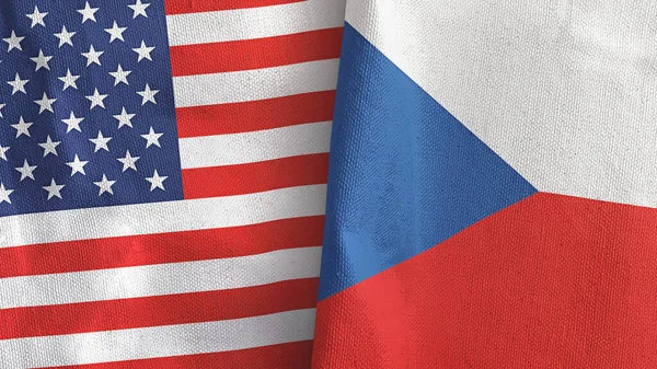 República Checa y Estados Unidos dos banderas de tela textil 3D renderizado — Foto de Stock