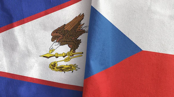 República Checa y Samoa Americana dos banderas tela textil representación 3D — Foto de Stock