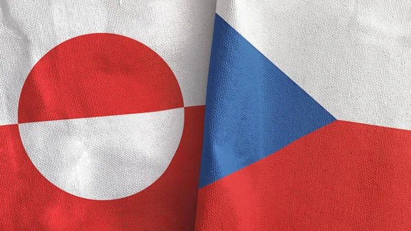Czech Republic and Greenland two flags textile cloth 3D rendering — ストック写真