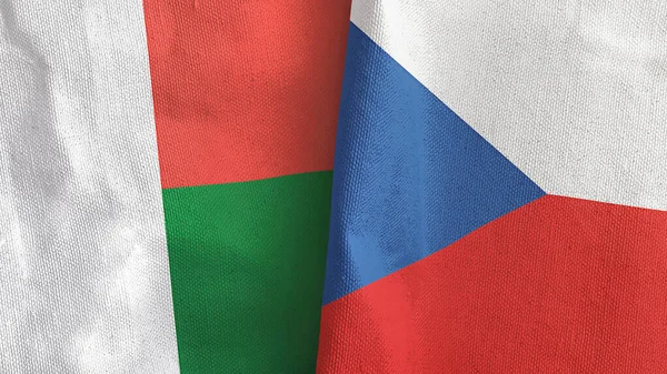 Czech Republic and Madagascar two flags textile cloth 3D rendering — Stok fotoğraf