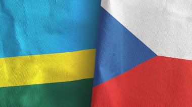 Czech Republic and Rwanda two flags textile cloth 3D rendering