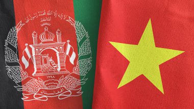 Vietnam and Afghanistan two flags textile cloth 3D rendering