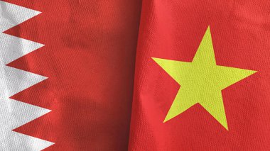 Vietnam and Bahrain two flags textile cloth 3D rendering