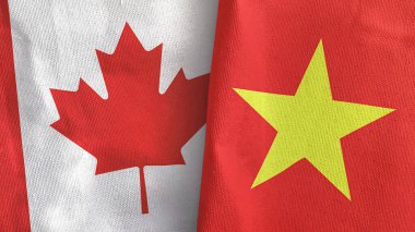 Vietnam and Canada two flags textile cloth 3D rendering