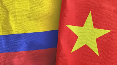 Vietnam and Colombia two flags textile cloth 3D rendering
