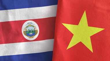 Vietnam and Costa Rica two flags textile cloth 3D rendering