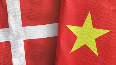 Vietnam and Denmark two flags textile cloth 3D rendering