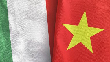 Vietnam ve İtalya 'da iki bayraklı kumaş 3D.