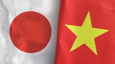 Vietnam ve Japonya iki bayraklı tekstil kumaşı 3D