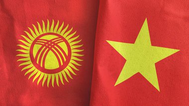Vietnam ve Kırgızistan 'da iki bayrak, üç boyutlu kumaş.