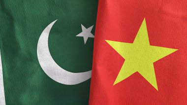 Vietnam ve Pakistan iki bayrak tekstil kumaşı 3D
