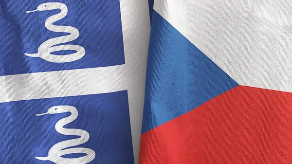 Czech Republic and Martinique snake two flags textile cloth 3D rendering — Fotografia de Stock