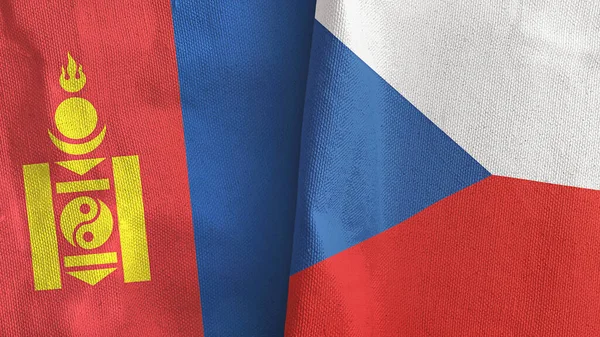 Czech Republic and Mongolia two flags textile cloth 3D rendering — Stock Photo, Image