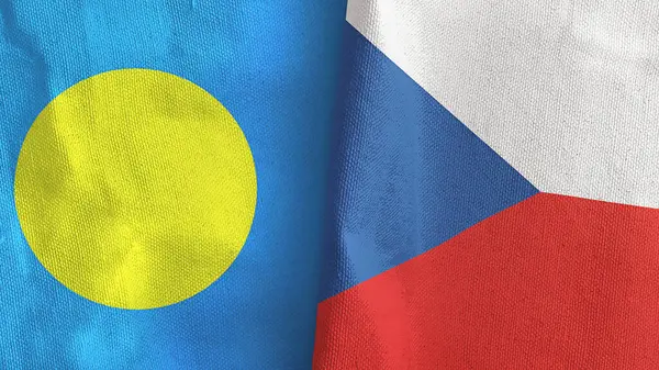 Csehország és Palau két zászló textil ruha 3D renderelés — Stock Fotó