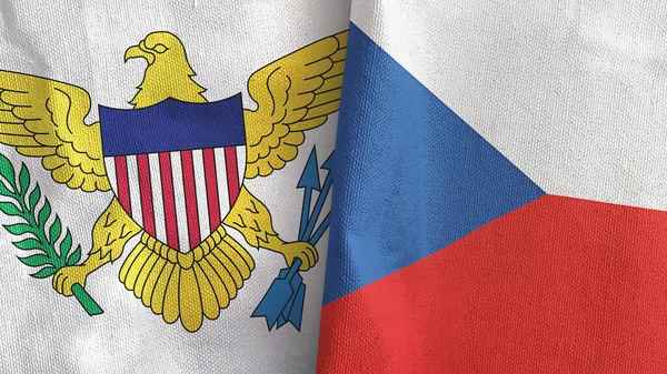 Repubblica Ceca e Isole Vergini Stati Uniti due bandiere stoffa rendering 3D — Foto Stock