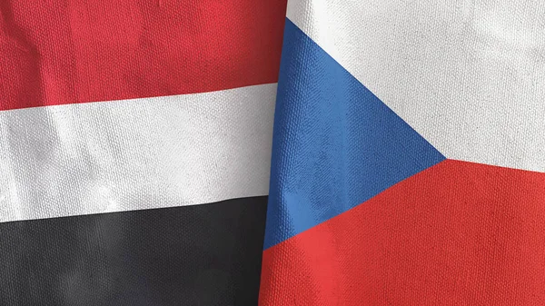 Repubblica Ceca e Yemen due bandiere tessuto 3D rendering — Foto Stock