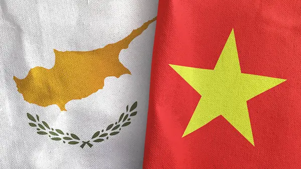 越南和塞浦路斯两国国旗纺织品3D渲染 — 图库照片