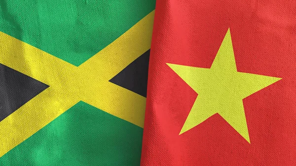 Vietnam és Jamaica két zászló textil ruha 3D renderelés — Stock Fotó