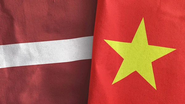 Vietnam and Latvia two flags textile cloth 3D rendering — стокове фото