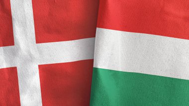Macaristan ve Danimarka iki bayraklı tekstil kumaşı 3D