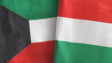 Macaristan ve Kuveyt iki bayraklı tekstil kumaşı 3D