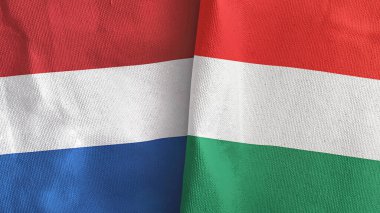 Macaristan ve Hollanda iki bayraklı tekstil kumaşı 3D