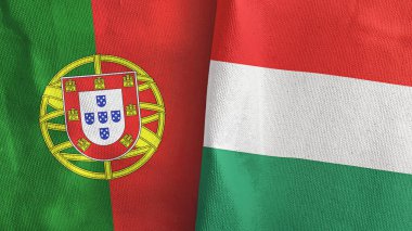 Macaristan ve Portekiz iki bayraklı tekstil kumaşı 3D