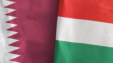Macaristan ve Katar iki bayrak tekstil kumaşı 3D görüntüleme