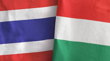 Macaristan ve Tayland 'da iki bayraklı kumaş 3D.