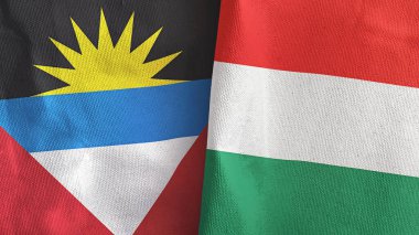 Macaristan, Antigua ve Barbuda iki bayraklı tekstil kumaşı 3D