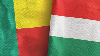 Macaristan ve Benin iki bayraklı tekstil kumaşı 3D