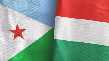 Macaristan ve Cibuti iki bayrak tekstil kumaşı 3D