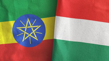 Macaristan ve Etiyopya iki bayraklı tekstil kumaşı 3D