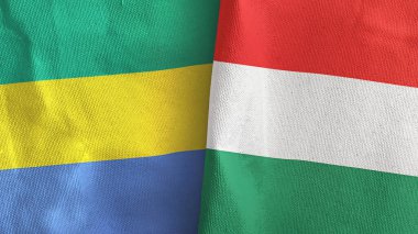 Macaristan ve Gabon 'da iki bayraklı kumaş 3D.