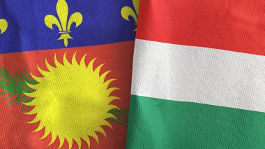 Macaristan ve Guadeloupe iki bayraklı tekstil kumaşı 3D