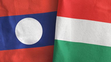 Macaristan ve Laos 'un iki bayrağı tekstil kumaşı 3D.