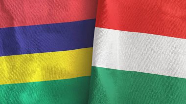 Macaristan ve Mauritius 'un iki bayrağı tekstil kumaşı 3D.